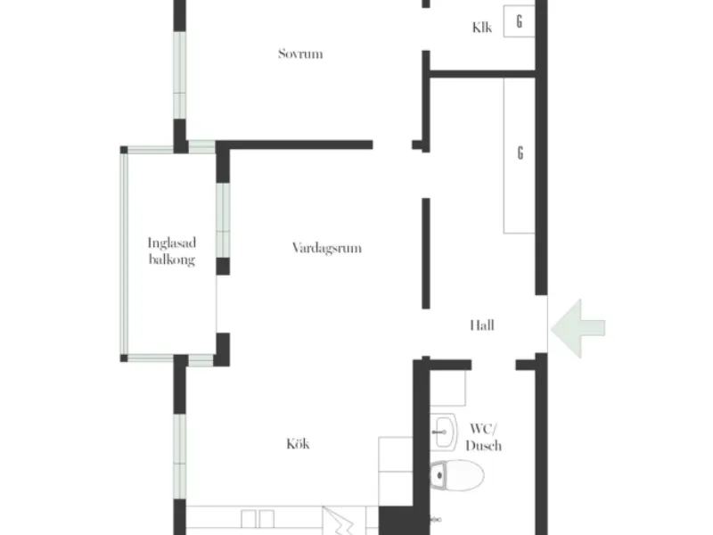 Ljus tvåa högts upp i huset med balkong och möjlighet till extra rum.
